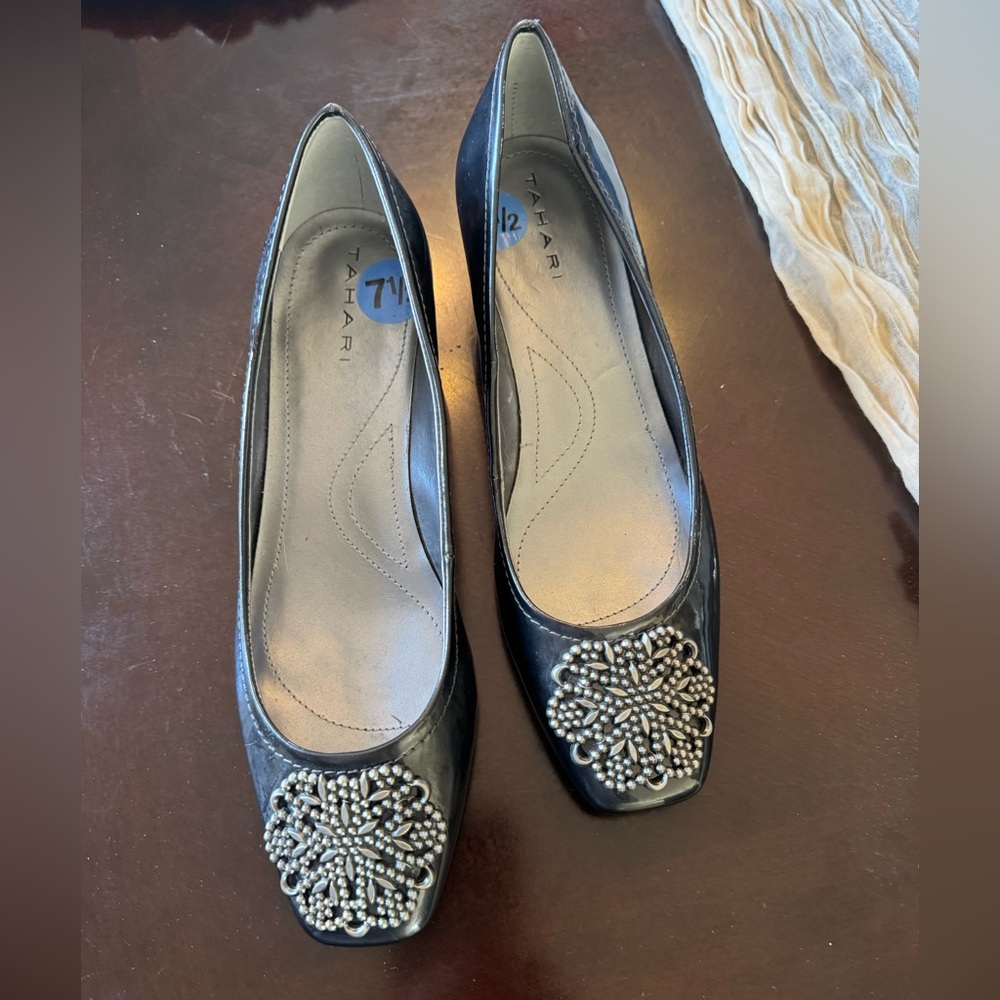 Tahari Black heels with Beaded Embellishment